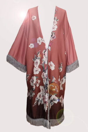 NEON RABBIT ethical fashion brand. Item- silk kimono with fringes.