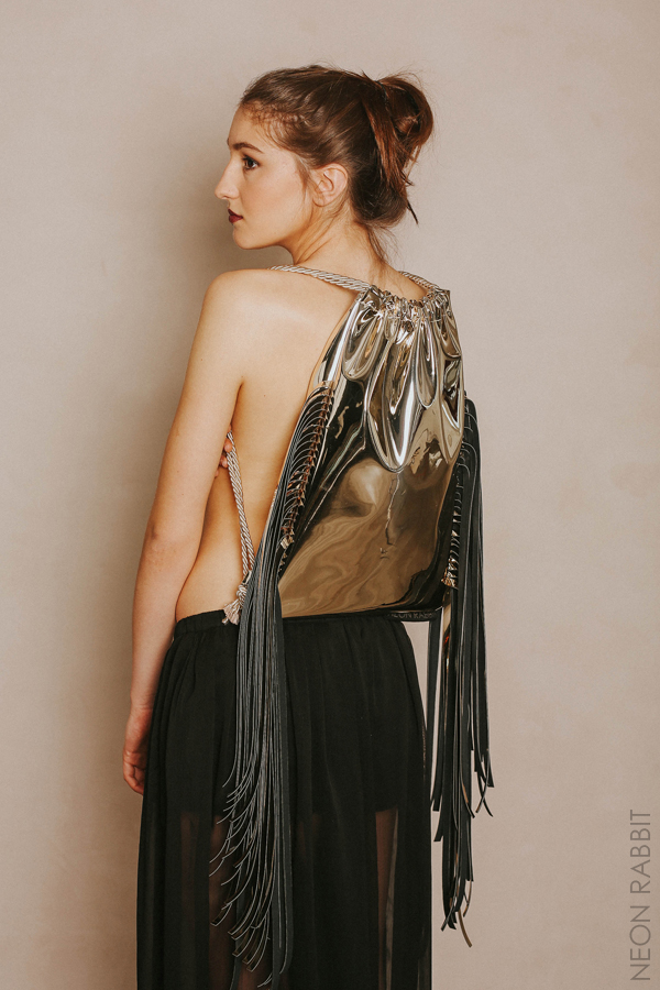 Drawstring backpack; gold; vegan leather